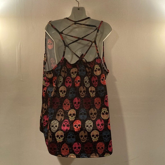 3X LOVEU.DEAR rainbow skull cage design v neck tank top black pink - Picture 4 of 8